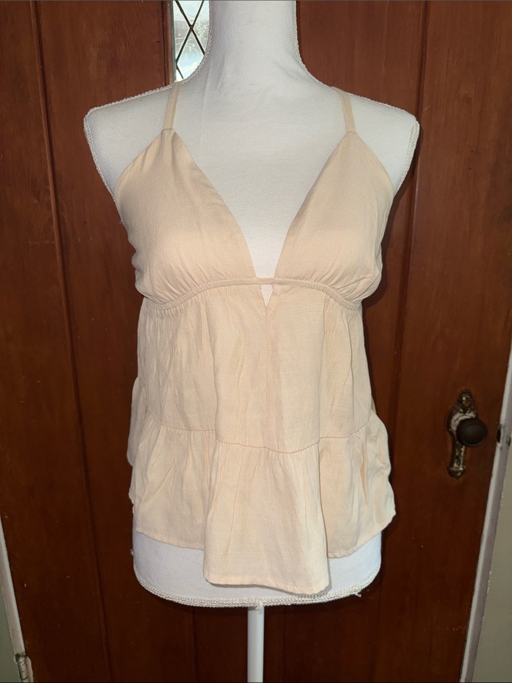 GLG Cream Spaghetti-Strap Ruffle Tank Top